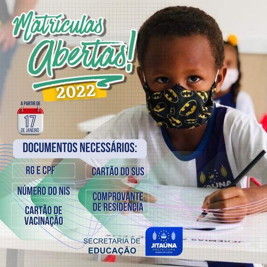 Em Jitaúna, Secretaria de Educação abre calendário de matrículas para o ano letivo de 2022