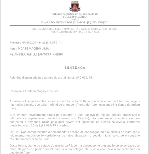 Justiça condena blogueira jequieense a pagar 5 mil reais, a título de indenização moral, a um Delegado de Jequié.