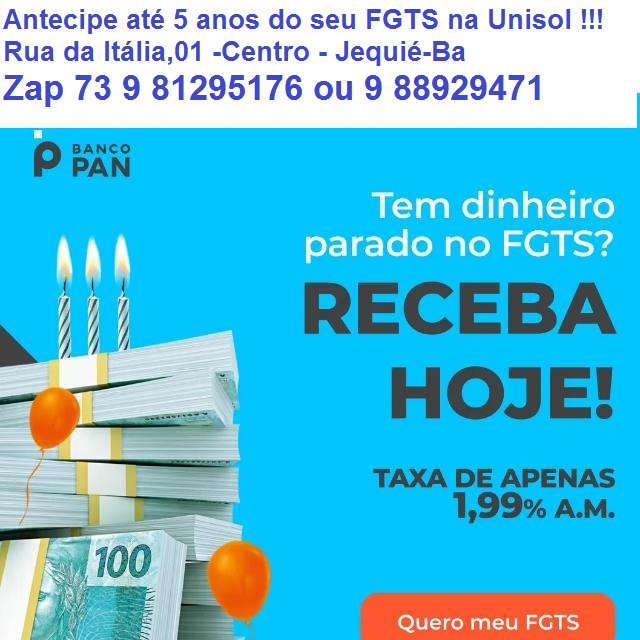 Antecipe seu FGTS na Unisol Antecipe seu FGTS na Unisol